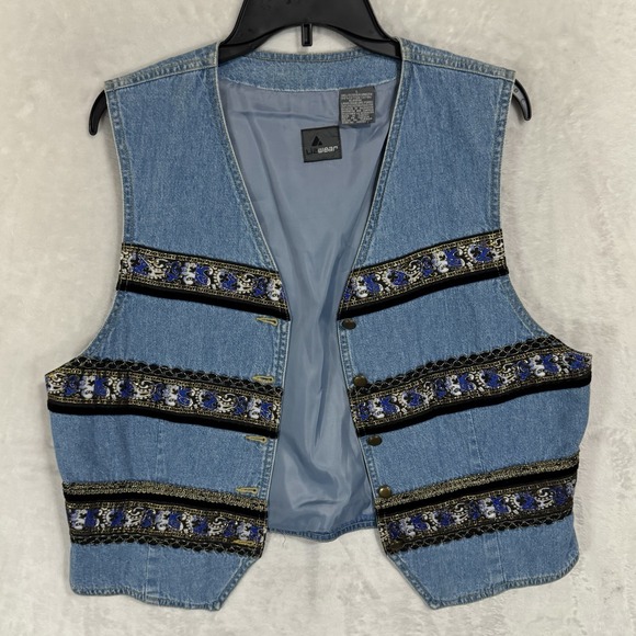 Vintage Lizwear Embroidered Denim Vest Size L Western Grunge‎ Boho 90s Waistcost - Picture 8 of 13